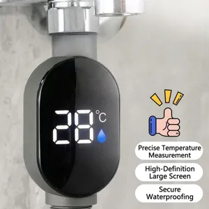 Detail view of a digital shower water thermometer with a large LED temperature display