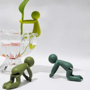 Plant Support Stand Cute Little Man Figurine Hydroponic Plant Fixer Desktop Decor