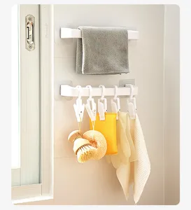 Porte-serviettes en plastique avec pinces, support de rangement mural pour salle de bains.