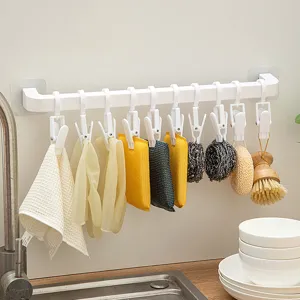 Support suspendu de cuisine avec pinces multifonctions etagere eponge blanc
