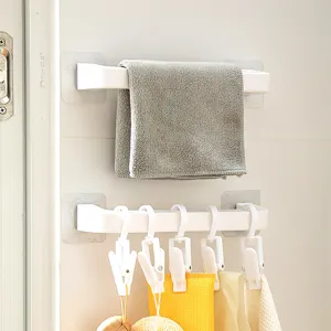 Porte-serviettes mural en plastique blanc rangement cuisine salle de bains avec pinces et crochets