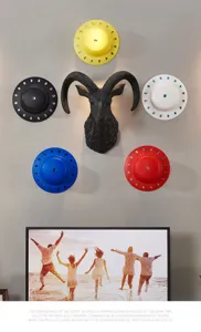 Nordic style resin ram head wall hanging with colorful rhinestone disc decor set for home bar.