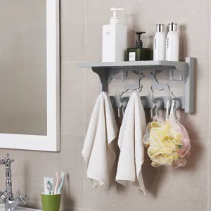 Estante de pared nordico con ganchos ciervo, organizador de almacenamiento de bano y cocina.