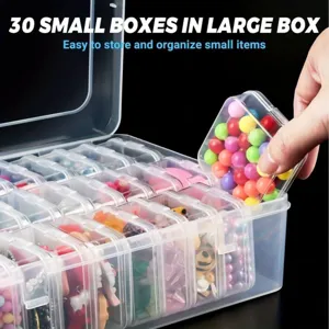 Scatola di immagazzinaggio in plastica trasparente con 30 piccoli scomparti per gioielli.