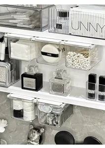 Clear acrylic makeup drawer organizer for bathroom countertop and mirror cabinet storage box