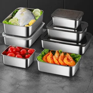 Set de recipientes de almacenamiento de acero inoxidable con tapas para cocina y frigo.