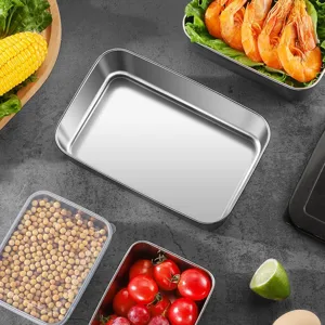Bandeja de almacenamiento de alimentos rectangular de acero inoxidable contenedor cocina