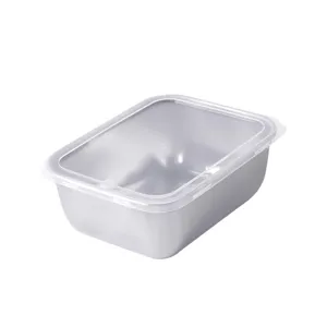 Stainless steel rectangular food storage container with clear lid for kitchen and fridge use