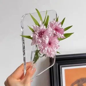 Transparente Acryl Bilderrahmen Vase mit rosa Blumen, kreative moderne Hydrokultur Deko für Zuhause.