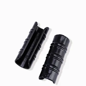 Black plastic awning pole clips, heavy duty tent pipe connector clamps for tricycle tent frames.