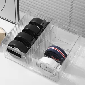 Set of two clear acrylic storage bins for organized desktop and dresser accessory storage