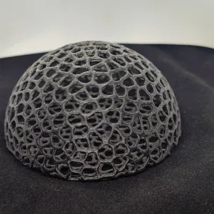 Black 3D printed hollow mesh dome fish tank hideout shelter for shrimp and aquarium decor.