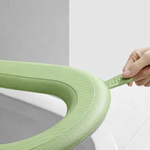 Green waterproof toilet seat cover with convenient handle design for clean and easy daily use.