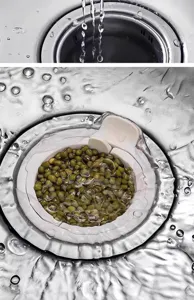 Kitchen sink strainer basket detail view showing efficient food waste filtering in action.