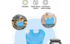 Portable collapsible water bag for outdoor camping, car washing, and emergency storage.