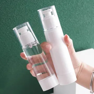 Portable travel vacuum cosmetic dispenser bottle set with pump for lotion and toner cream