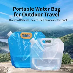 Portable collapsible water bag for outdoor travel, large capacity folding storage container.