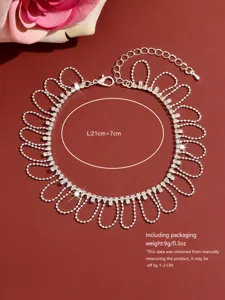 Silver rhinestone wave tassel anklet double row crystal dangling adjustable chain summer beach