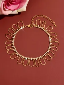 Gold rhinestone fringe anklet or necklace with sparkling crystals and adjustable chain.