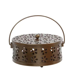 Porta espirales de mosquitos de hierro vintage con tapa, quemador portatil interior exterior.