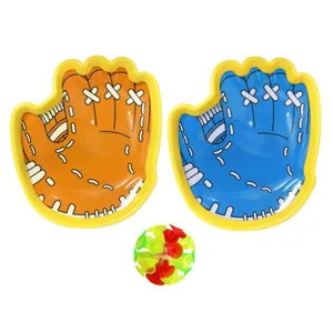 Suction catch ball toy set with orange blue mitts and sticky ball for kids parent-child game