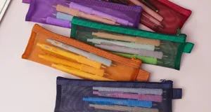 Transparent mesh pencil case multi-color portable stationery storage bag for students exam