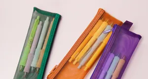 Transparent mesh pencil case, minimalist student stationery storage bag, portable.