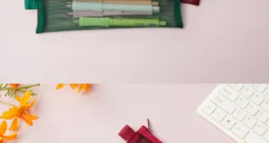 Transparent mesh pencil case detail, minimalist stationery storage bag for students.