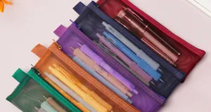Transparent mesh pencil case multi-color portable zipper stationery storage bag for students