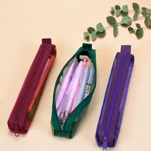Transparent mesh pencil case large capacity cute aesthetic stationery pouch for students.