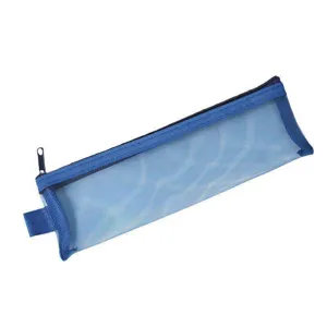 Minimalist transparent mesh pencil pouch, portable stationery storage bag for students.