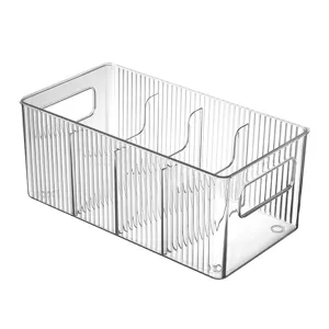 Clear acrylic desktop storage organizer with dividers for cosmetics and skincare masks