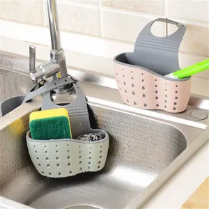 Kitchen sink drain basket faucet sponge storage holder punch-free hanging basket practical tool