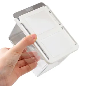 Transparent cosmetic storage container for bathroom, clear plastic organizer with white lid.