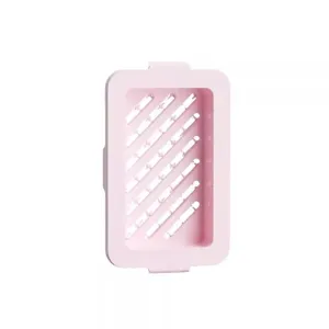 Pink multifunctional soap box with high elastic mesh for laundry, anti-slip draining storage.
