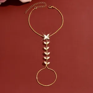 Prachtige vergulde kubieke zirconia blad vinger armband handketting voor dames mode sieraden.