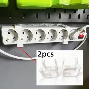 White plastic power strip holder wall mount socket fixator 2pcs heavy duty clip organizer