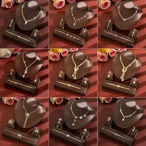 Luxury Copper Rhinestone Necklace Earrings Bracelet Jewelry Set Bridal Wedding Banquet Crystal Choker Fashion Jewelry