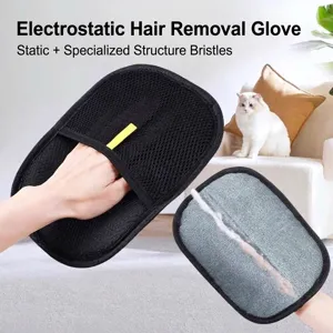 Double-sided pet hair removal glove for cats and dogs featuring static cleaning surface