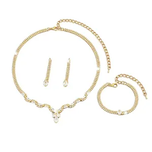 Elegant bridal crystal rhinestone 3-piece jewelry set including necklace, earrings and bracelet.