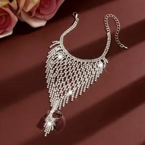 Sparkling rhinestone fringe hand chain slave bracelet for women party fashion jewelry accessory