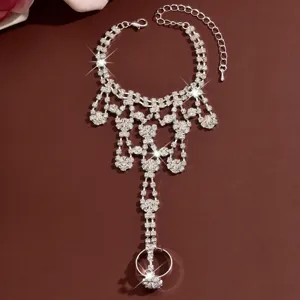 Silver rhinestone finger bracelet hand chain slave bracelet for women wedding party jewelry gifts
