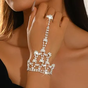 Elegant rhinestone finger bracelet luxury hand chain for women wedding party sparkling jewelry