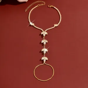 Gouden strass kristal bloem vinger armband slaaf ketting zomer mode sieraden voor vrouwen