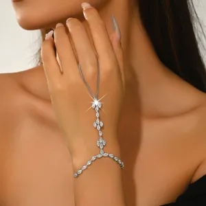Prachtige sprankelende zirkonia vingerketting armband voor dames, elegant minimalistisch sieraad.