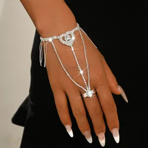 Rhinestone heart hand chain bracelet ring set fashion slave bracelet for women party jewelry