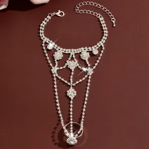 Sparkling rhinestone slave bracelet finger chain for women gorgeous hand jewelry party accessory