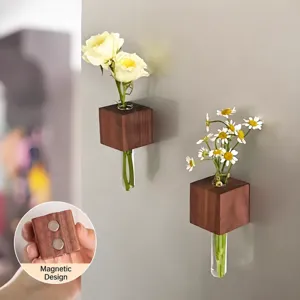 Walnut wood test tube vase refrigerator magnet, creative magnetic hydroponic flower pot.