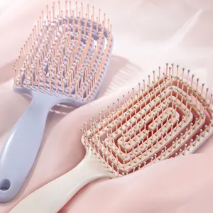 Curved vent hair brush for blow drying, detangling hair scalp massage comb, pink purple