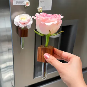 Creative Plastic Magnetic Test Tube Flower Vase Refrigerator Magnet Hydroponic Plant Holder Home Kitchen Decor